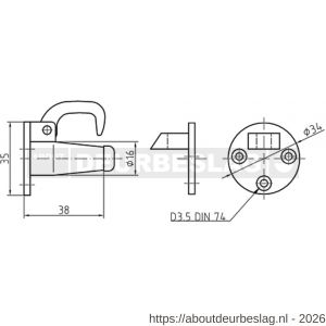 S&B 251300.4 deurvastzetter L=38 mm D=35 mm met tegenplaat messing gepolijst - R40615118 - afbeelding 2