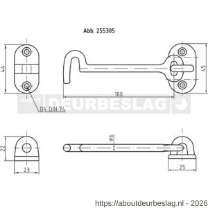 S&B 255303.4 deurhaak licht 150 mm met tegenplaat messing gepolijst - R40615027 - afbeelding 2