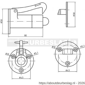 S&B 251101.4 deurvastzetter verstelbaar L=80 mm D=56 mm met tegenplaat messing gepolijst - R40615124 - afbeelding 2