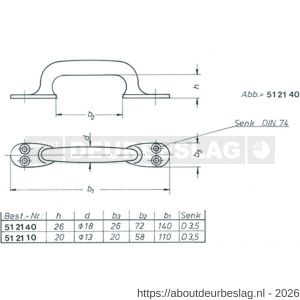 S&B 512140.4 handgreep L=140 mm D=18 mm met lange schroefplaten messing gepolijst - R40615158 - afbeelding 2