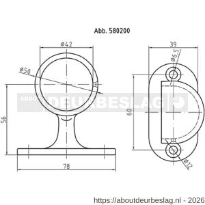 S&B 580200.4 leuning eindstuk 42 mm rond DIN 81418 B nummer 413 ovalen wandplaat messing gepolijst - R40615176 - afbeelding 2
