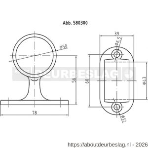 S&B 580300.4 leuning-tussenstuk 43 mm rond DIN 81418 A nummer 412 ovalen wandplaat messing gepolijst - R40615178 - afbeelding 2