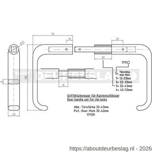 S&B 171139.4 deurkrukken voor oplegslot DIN 81317 E deurdikte=32-43 mm krukstift 9 mm messing gepolijst - R40615156 - afbeelding 2