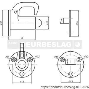 S&B 251201.4 deurvastzetter L=60 mm D=58 mm met tegenplaat messing gepolijst - R40615122 - afbeelding 2