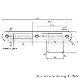 S&B 220031,4 dag en nacht sluitplaat DIN rechts 180x25x1.50 mm U messing gepolijst - R40615108 - afbeelding 1