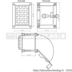 S&B TS-970.4 deurspion luikje 97x73 mm kompleet messing gepolijstl - R40615157 - afbeelding 2