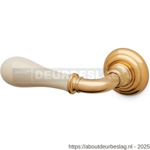 Mandelli1953 641R Doge deurkruk gatdeel op rozet 51x12 mm rechtswijzend messing gepolijst-ivoor porselein - R21015208 - afbeelding 1