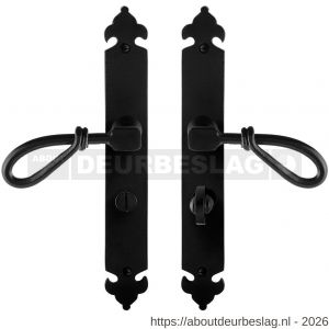 GPF Bouwbeslag Smeedijzer GPF6255.60 WC63/8 Sula deurkruk op langschild 291x41x4 mm smeedijzer zwart - R21009533 - afbeelding 1