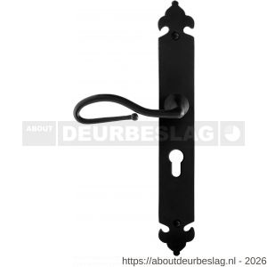 GPF Bouwbeslag Smeedijzer GPF6260.60L PC55 Lumi deurkruk gatdeel op langschild 291x41x4 mm linkswijzend smeedijzer zwart - R21009566 - afbeelding 1