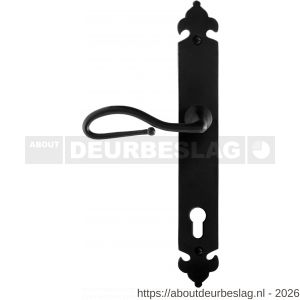 GPF Bouwbeslag Smeedijzer GPF6260.60L PC92 Lumi deurkruk gatdeel op langschild 291x41x4 mm linkswijzend smeedijzer zwart - R21009572 - afbeelding 1