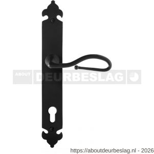 GPF Bouwbeslag Smeedijzer GPF6260.60R PC92 Lumi deurkruk gatdeel op langschild 291x41x4 mm rechtswijzend smeedijzer zwart - R21009573 - afbeelding 1