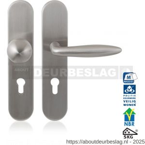GPF Bouwbeslag RVS GPF9844.85 veiligheidsgarnituur SKG*** 248x52 mm afgerond binnen-buiten PC85 met vaste deurknop GPF9854.09 en deurkruk GPF1315 RVS geborsteld - R21005991 - afbeelding 1