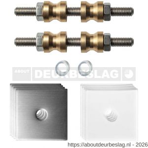 GPF Bouwbeslag RVS GPF9970.09DB glasdeur set met vlak rozet 32x32x2 mm en 32x32x2 mm transparant onder rozet voor grepen met dubbelzijdige bevestiging RVS geborsteld - R21010450 - afbeelding 1