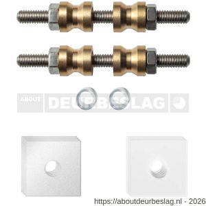 GPF Bouwbeslag ZwartWit GPF9970.62DB glasdeur set met vlak rozet 24x24x2 mm en 24x24x2 mm transparant onder rozet voor grepen met dubbelzijdige bevestiging wit - R21010473 - afbeelding 1