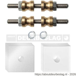 GPF Bouwbeslag ZwartWit GPF9970.62DB glasdeur set met vlak rozet 32x32x2 mm en 32x32x2 mm transparant onder rozet voor grepen met dubbelzijdige bevestiging wit - R21010474 - afbeelding 1