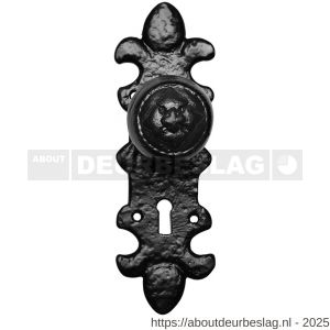 Kirkpatrick KP1212 deurknop 50 mm op schild 203x63 mm PC55 vast smeedijzer zwart - R21004501 - afbeelding 1