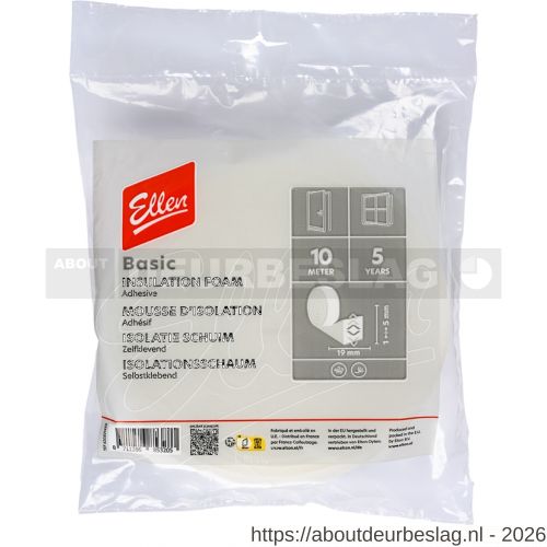 Ellen inbouwprofiel tochtband schuim zelfklevend Weatherstrip Foam 19x6 mm 10 m - R51010411 - afbeelding 1
