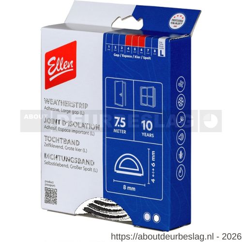 Ellen inbouwprofiel tochtband kunststof zelfklevend Weatherstrip Large grote kier zwart 7.5 m - R51010416 - afbeelding 1